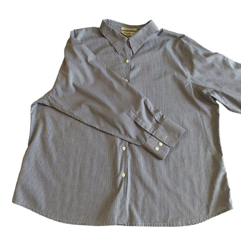 Eddie Bauer Wrinkle Resistant Black and White Gingham Dress Shirt